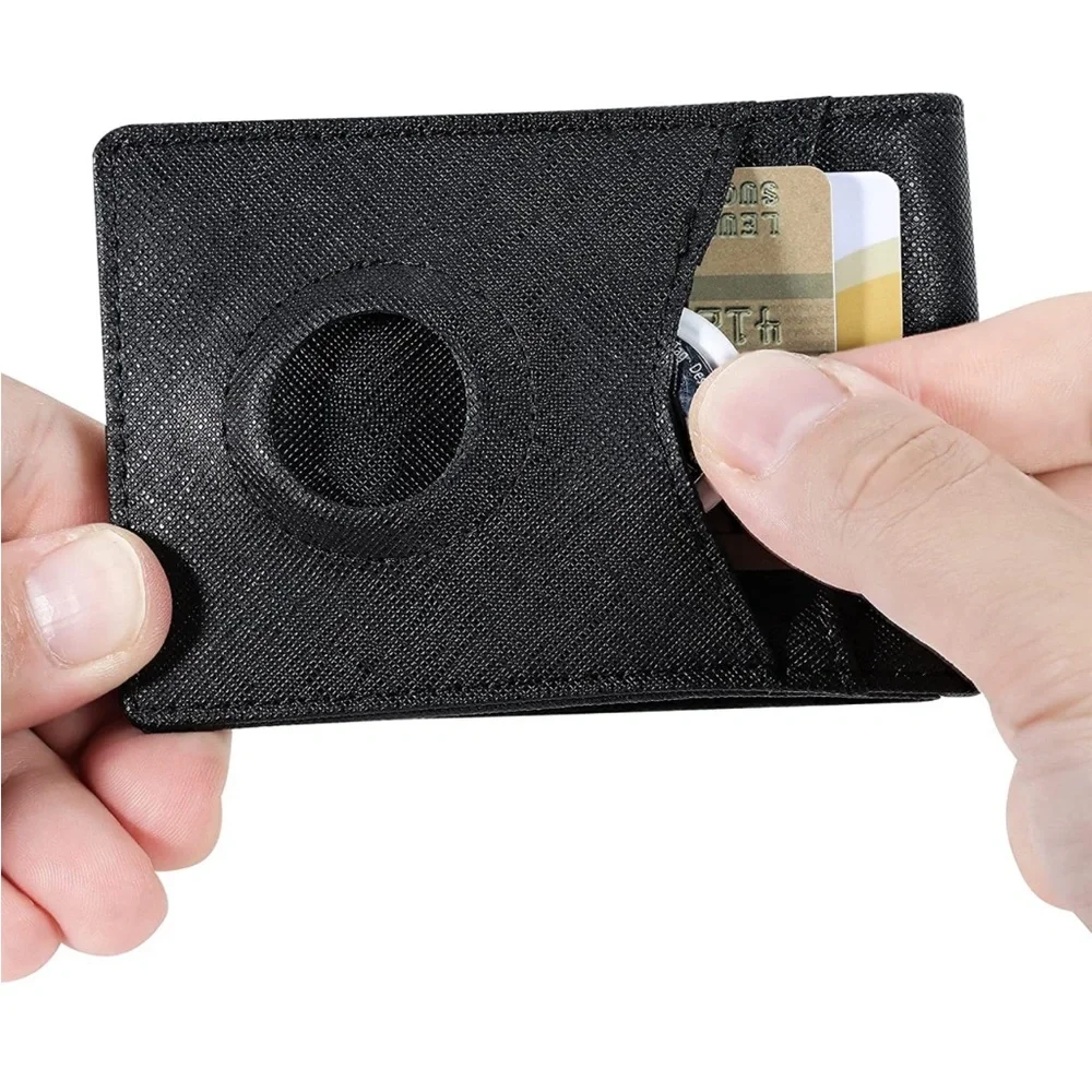 NEW! Slim Bifold Wallet With Integrated Case Holder for AirTag Black-Crosshatch